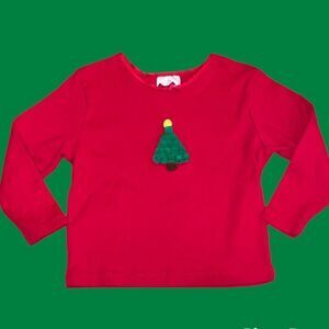 24M Red Long Sleeve Tee with PomPom Christmas Tree